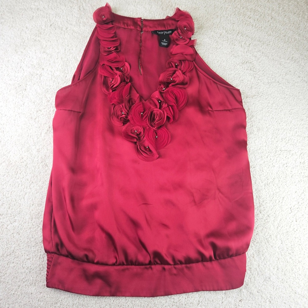 White House Black Market Red Rosette Sleeveless Blouse Top Size S‎